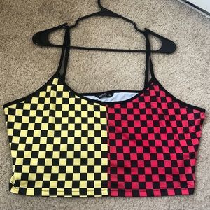 Red, Yellow, and Blue Checkered Crop Top